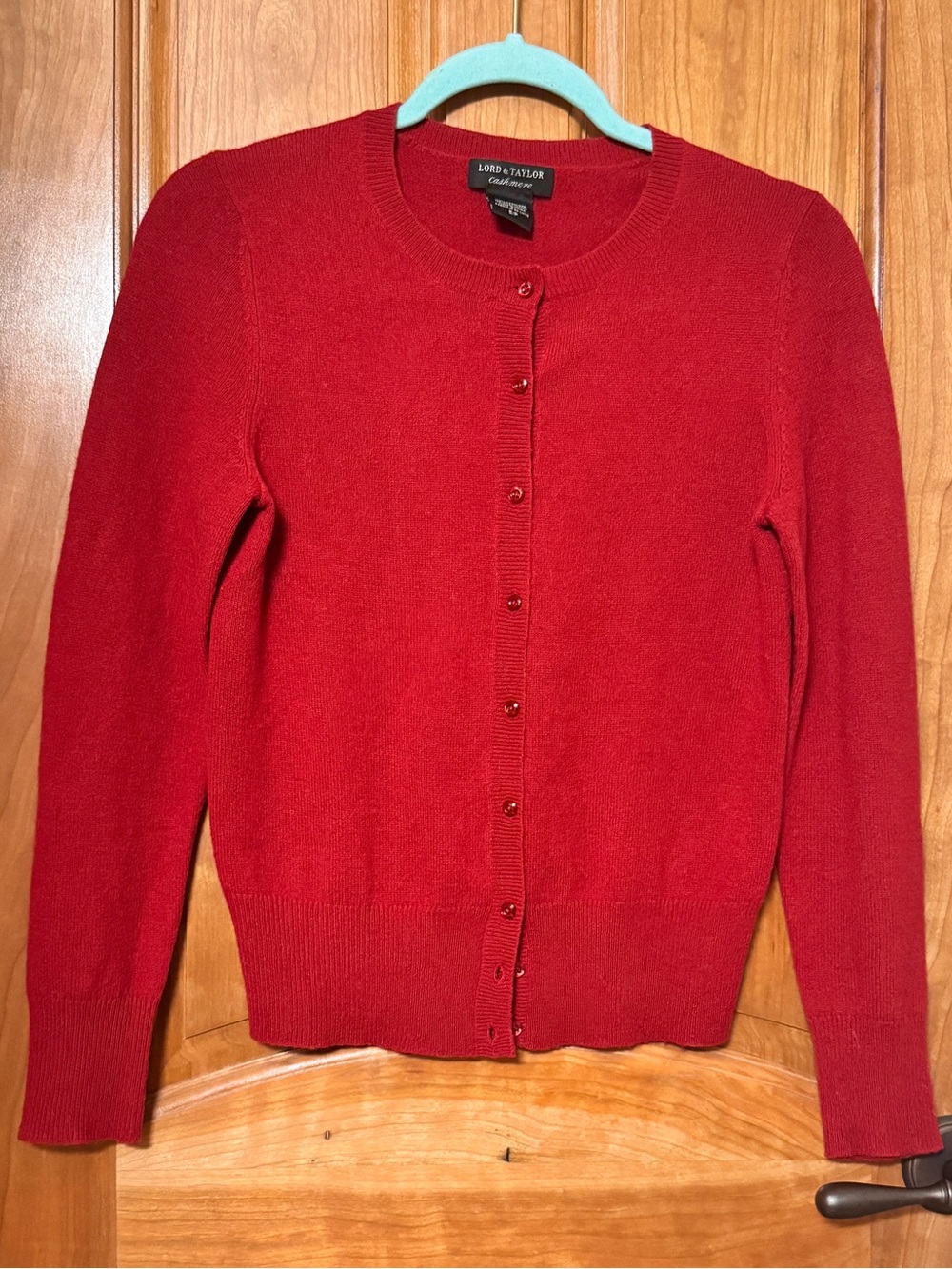 Lord & Taylor 100% Cashmere Cardigan Red Button Front S/P EUC
